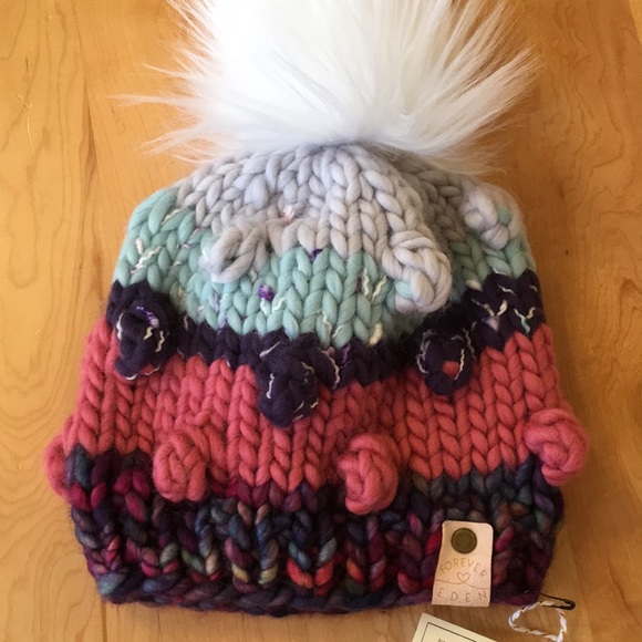 Forever Eden Handmade Merino Wool Toddler Beanie Hat With Faux Fur Pom P… - Picture 3 of 12